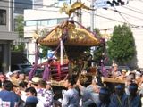 大神輿の揺れに付きそう横笛と撥。07.08.12.