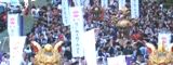 神輿同好会の担ぎ手達の集結、寒きビル陰に男達の熱気です。07.02.11.