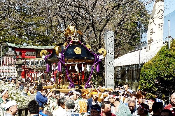 背高大神輿ゆえに鳥居潜らず担ぎ出し。'10.03.14.