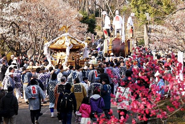 太鼓に先導され園内渡御。'14.03.09.