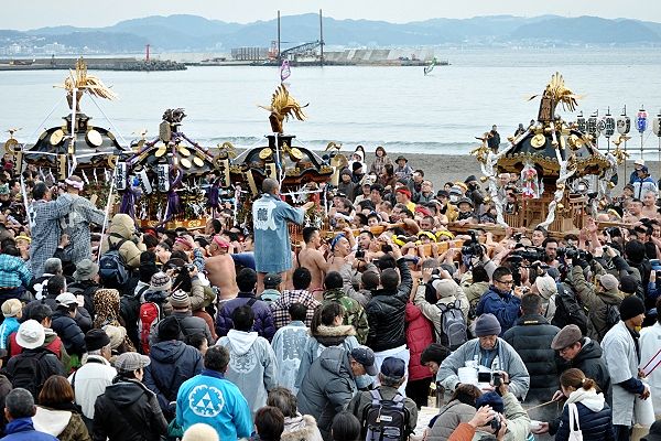 激しく神輿揉み繰り返す担ぎ手にやっと木が入る。'12.01.15.