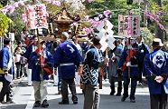 神社前通りで祭礼隊巡行。'12.03.25.