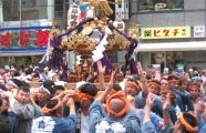 担ぎ手代わり威勢のよい男神輿。07.09.23.