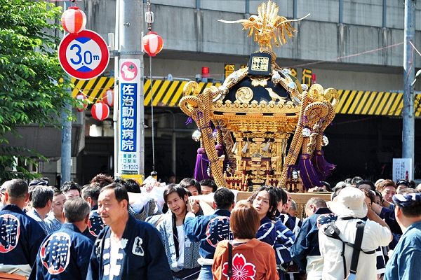 東横線のガード下をヨイトで潜り渡御再開。'13.06.09.