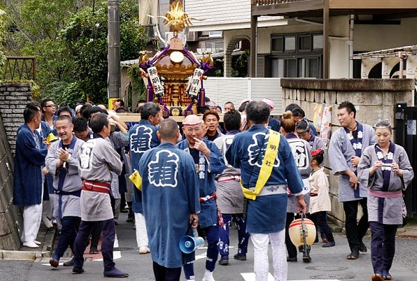 車道に顔を出す宮神輿。'13.10.06.