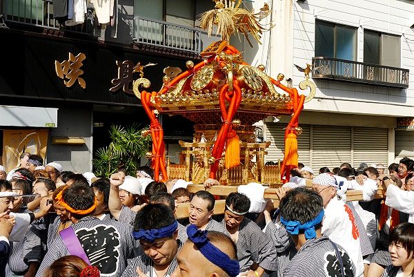 陽射しに照らされる宮神輿。'13.09.15.
