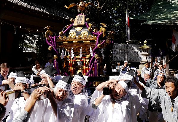白丁が鳥居前で担ぎ渡し。'13.10.13.