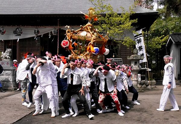 境内での激しい神輿揉み。'14.04.13.
