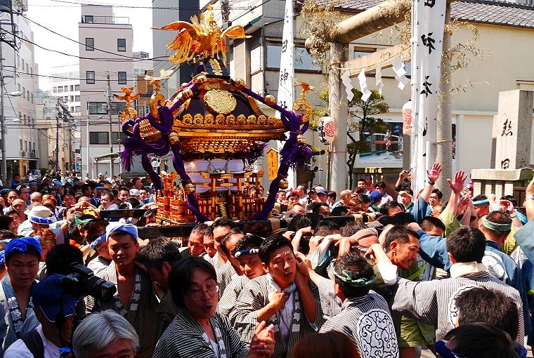 鳥居前からの渡御。'14.06.01.