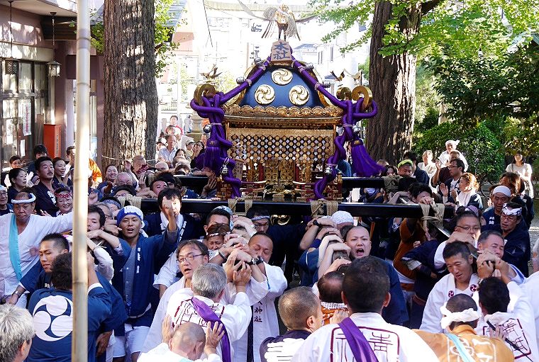 参道で激しい神輿揉み。'14.09.14.