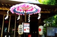 社殿前の花傘地口行灯。09.04.29.