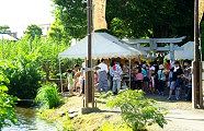 鳥居と小さな社の下新田津島神社。'10.07.18.
