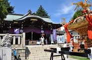 鳥居に対峙する宮神輿。'10.08.07.