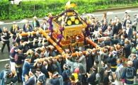 独特の短い四天棒で大神輿を担ぐ。08.09.21.