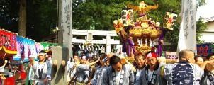 大幟を通り威勢よく氏子区域へ担ぎだす。08.10.05.