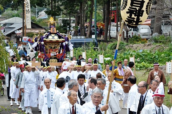 平井川沿いをゆったり渡御の宮神輿。'11.09.25.