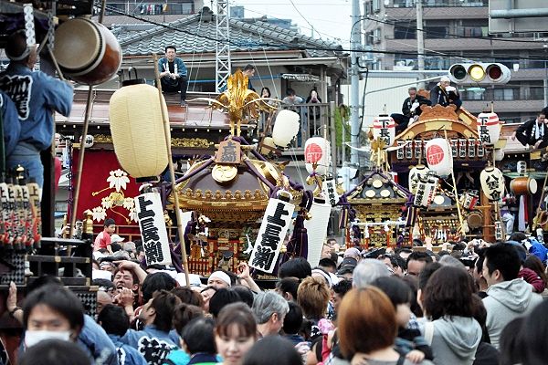 猿人の山車と神輿の競り合い。'12.04.15.