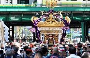 外堀通りへ出てきた八棟千貫神輿。'12.05.05.