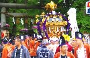 長い参道から宮神輿が顔を出す。08.04.29.