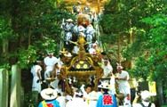 提灯、花万灯、小神輿3基、宮神輿が下りだす。08.07.13.