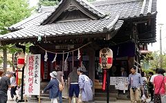 岡上の鳥居の前に拝殿。'14.07.06.