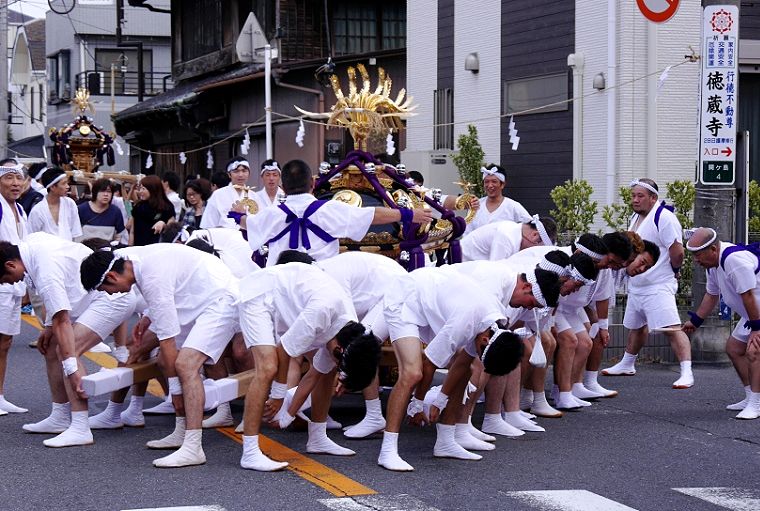 行徳担ぎ独特の神輿揉みの地すり。'14.10.12.