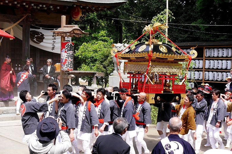 境内を周回の赤神輿。'15.04.29.