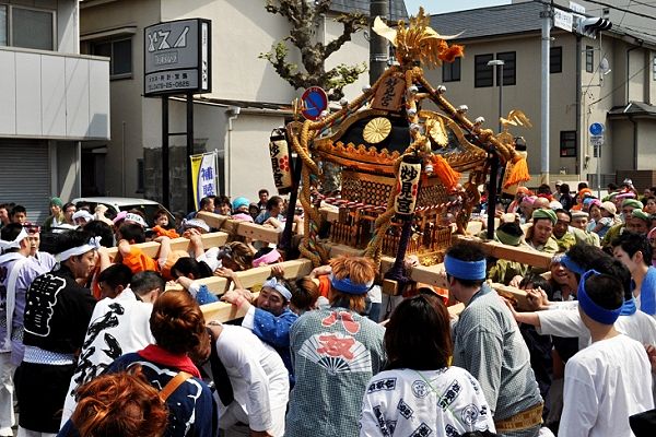 前後左右で激しく沈み込む神輿揉み。'11.05.08.